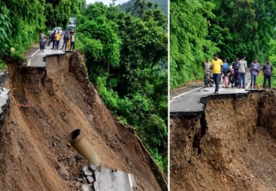 डिमटा बैंड के पास NH-707A का एक बड़ा हिस्सा क्षतिग्रस्त, दोनों तरफ से यातायात पूरी तरह ठप